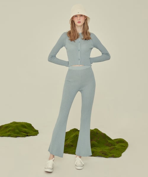 KNIT BOOTCUT PANTS_Windy blue