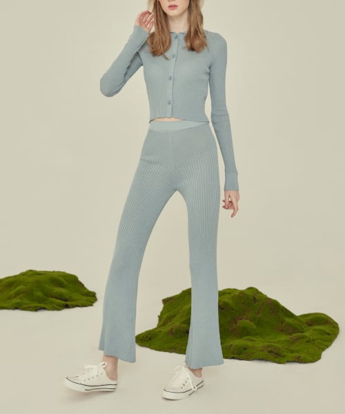 KNIT BOOTCUT PANTS_Windy blue
