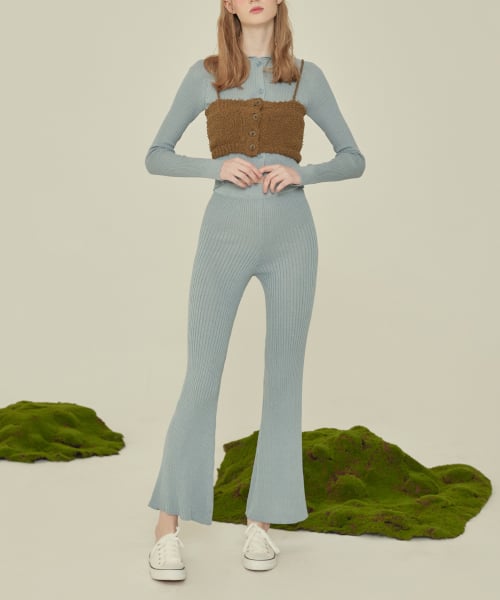 KNIT BOOTCUT PANTS_Windy blue