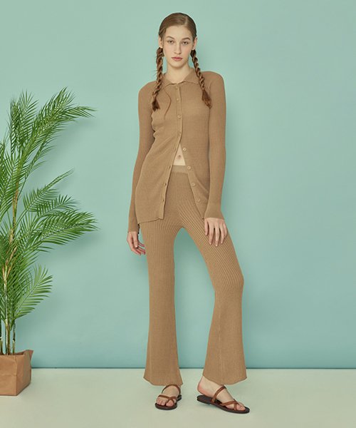 KNIT BOOTCUT PANTS_Beige