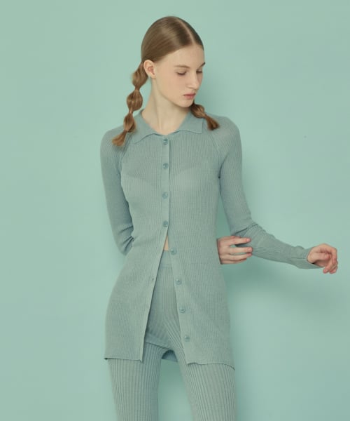 LONG KNIT COLLAR CARDIGAN_Windy blue