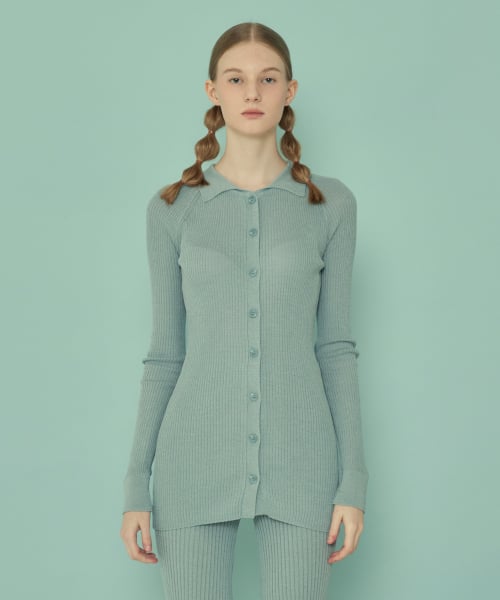 LONG KNIT COLLAR CARDIGAN_Windy blue