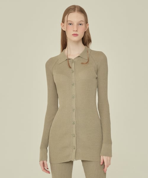 LONG KNIT COLLAR CARDIGAN_Olive