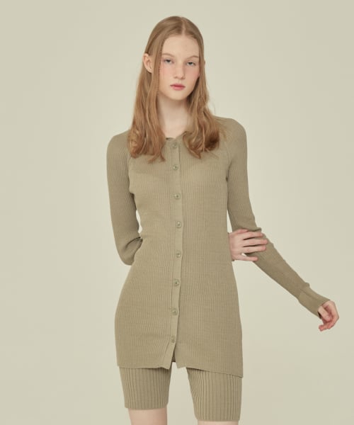 LONG KNIT COLLAR CARDIGAN_Olive