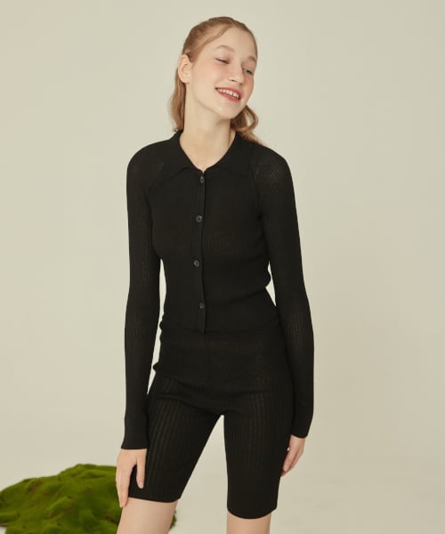 CROP KNIT COLLAR CARDIGAN_черный