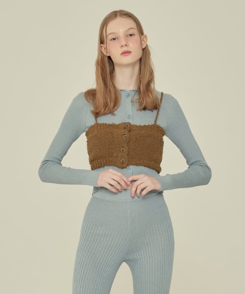 CROP KNIT BUTTON BUSTIER_Khaki brown