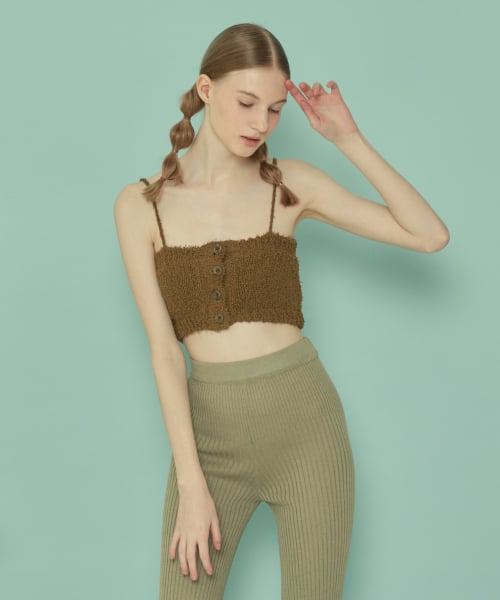 CROP KNIT BUTTON BUSTIER_Khaki brown