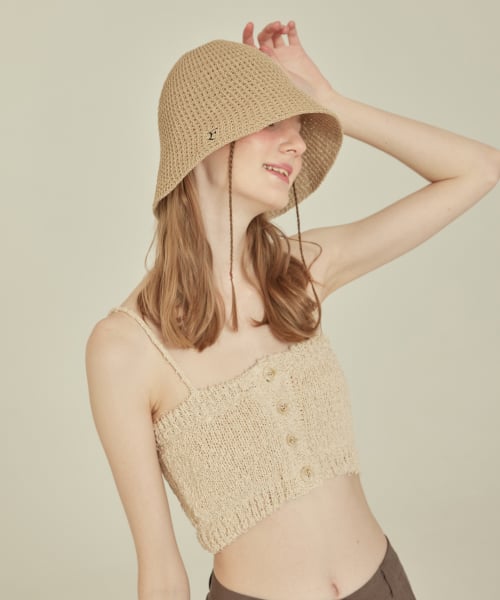 CROP KNIT BUTTON BUSTIER_Ivory