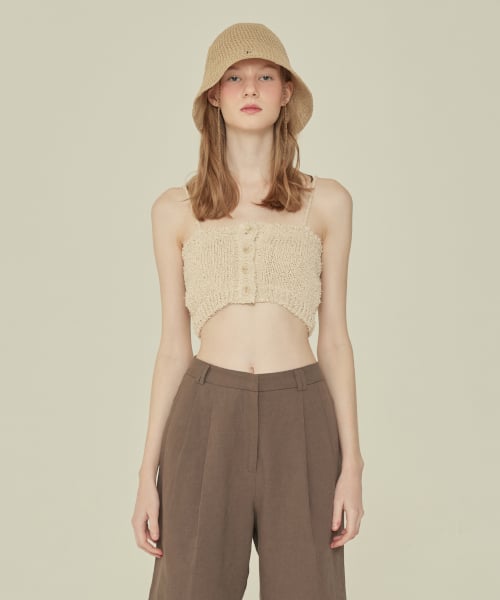 CROP KNIT BUTTON BUSTIER_Ivory