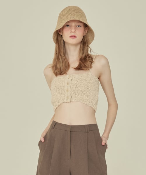 CROP KNIT BUTTON BUSTIER_Ivory