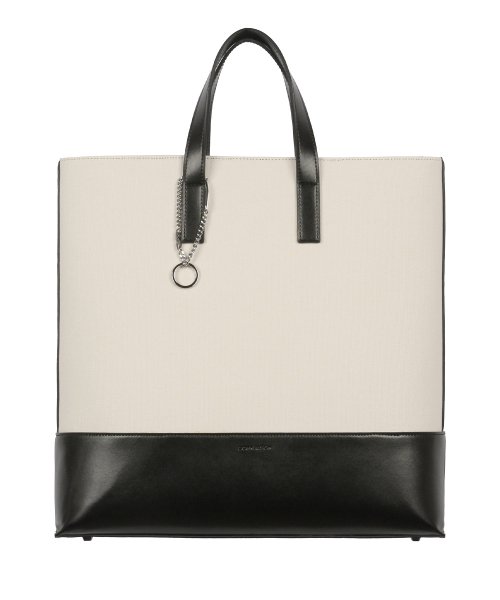 Cowhide canvas chain tote bag IVORY