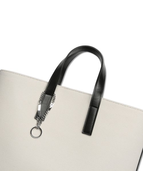 Cowhide canvas chain tote bag IVORY