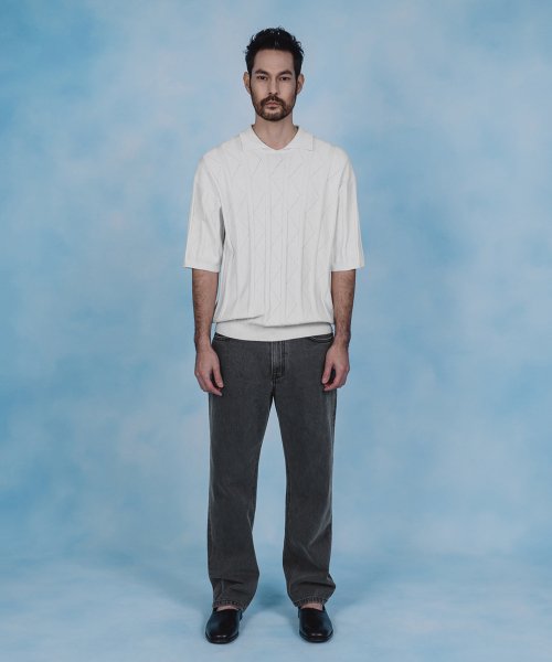 FINE GUAGE RESORT COLLAR HALF KNIT (OFF WHITE)