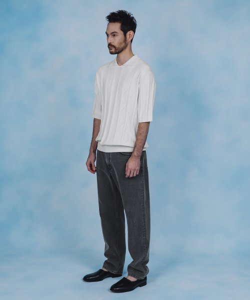 FINE GUAGE RESORT COLLAR HALF KNIT (OFF WHITE)