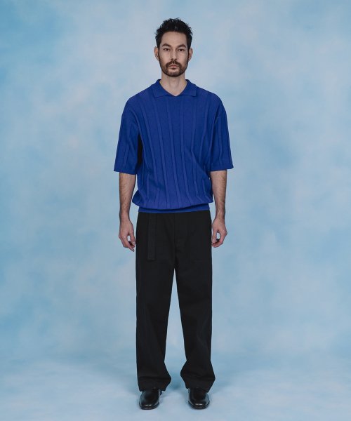 FINE GUAGE RESORT COLLAR HALF KNIT (BLUE)