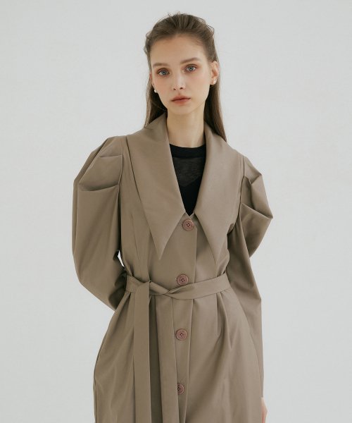 LEATHER BIG COLLAR PUFF JACKET - milk cocoa
