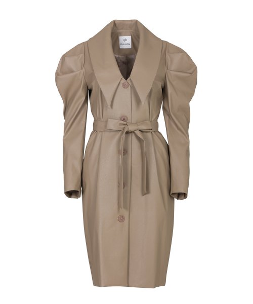 LEATHER BIG COLLAR PUFF JACKET - milk cocoa