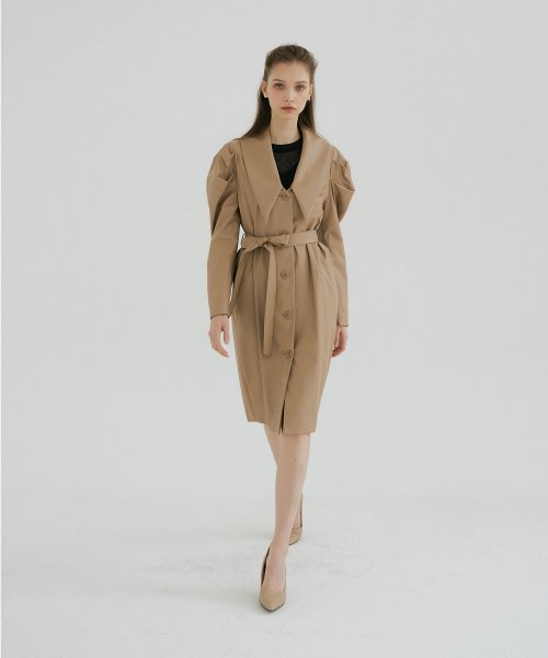 LEATHER BIG COLLAR PUFF JACKET - sand beige