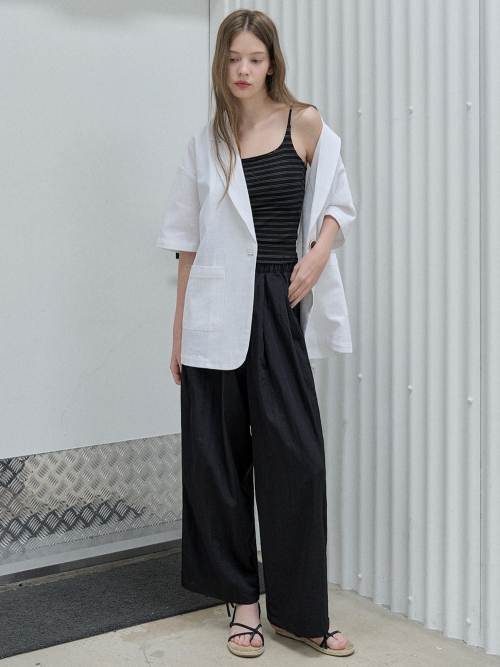 Linen Overfit Basic Tailored Jacket - White