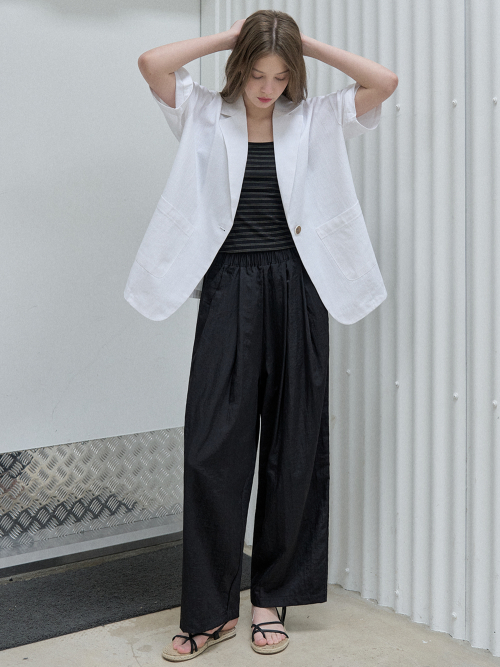 Linen Overfit Basic Tailored Jacket - White