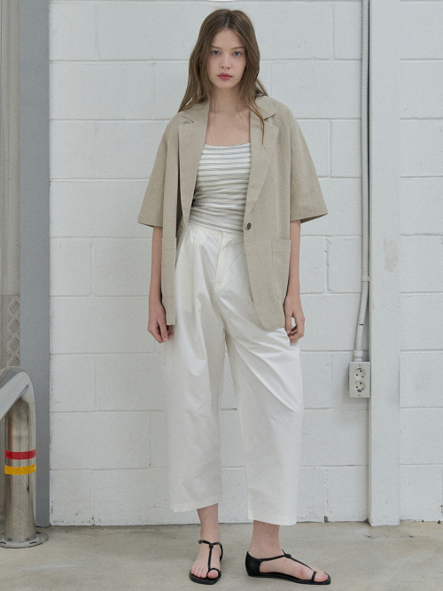Linen Overfit Basic Tailored Jacket - Beige