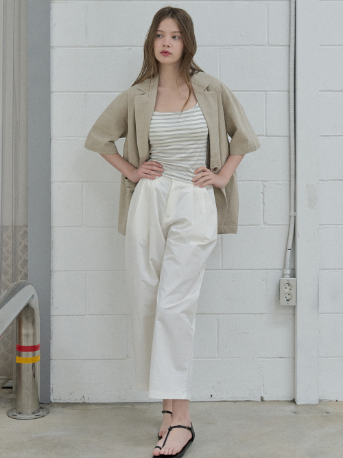 Linen Overfit Basic Tailored Jacket - Beige
