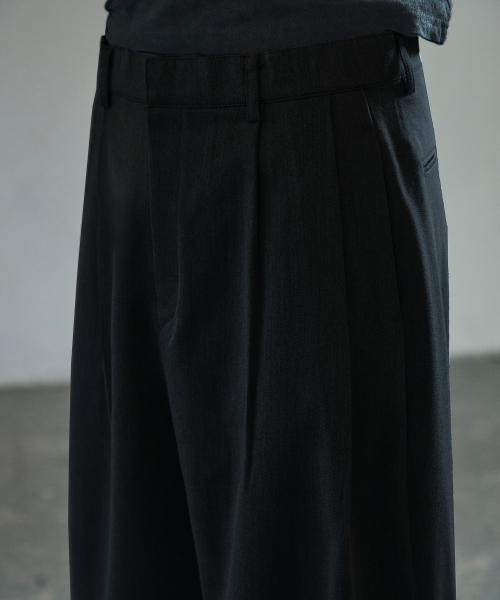Double-Tuck Wide Slacks [Black] thumbnail 4