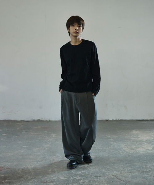 Double Tuck Wide Slacks [Gray] thumbnail 2