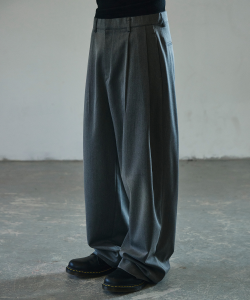 Double Tuck Wide Slacks [Gray] thumbnail 3