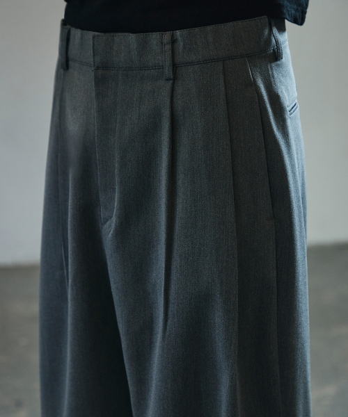 Double Tuck Wide Slacks [Gray] thumbnail 4