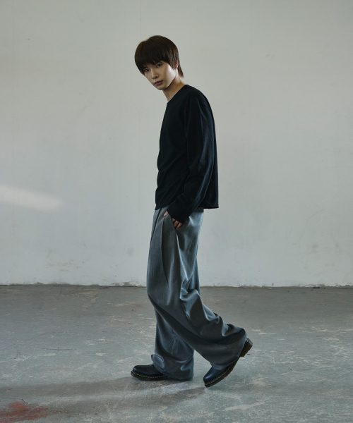 Double Tuck Wide Slacks [Gray] thumbnail 6