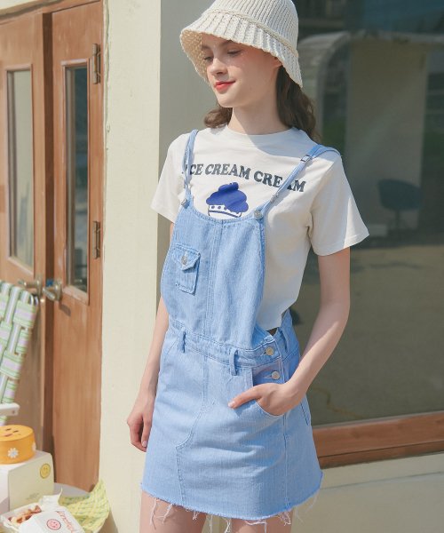 Джинсовый полукомбинезон-юбка UP-268 LIGHT BLUE