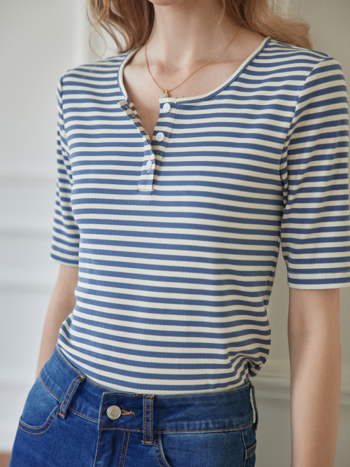 Claire Striped Blue Two-Piece Knitted T-Shirt