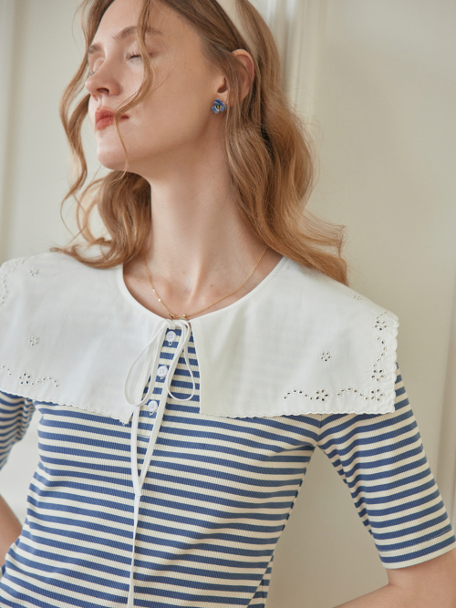 Claire Striped Blue Two-Piece Knitted T-Shirt