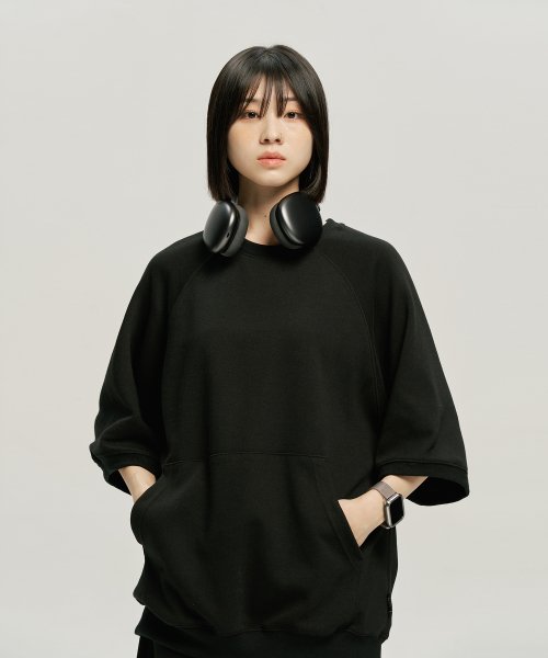 Базовый свитшот реглан с коротким рукавом - Black