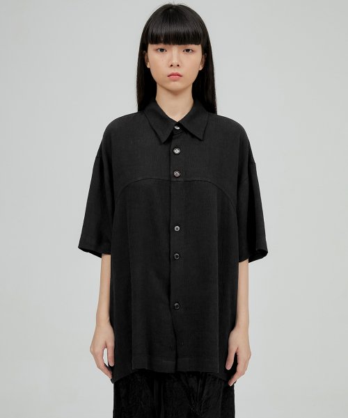 MUSINSA | FLAREUP E21 Western Short-sleeved Linen Shirt - Black