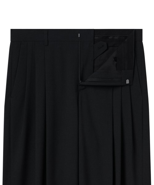 LIGHTWEIGHT 3-TUCK SEMI BALLOON SLACKS [BLACK]