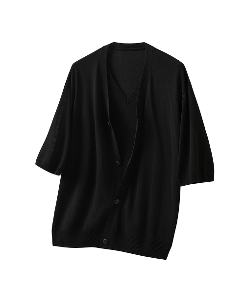 Льняной многослойный пуловер-кардиган (Black)