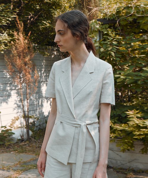 LINEN BLEND WRAP JACKET