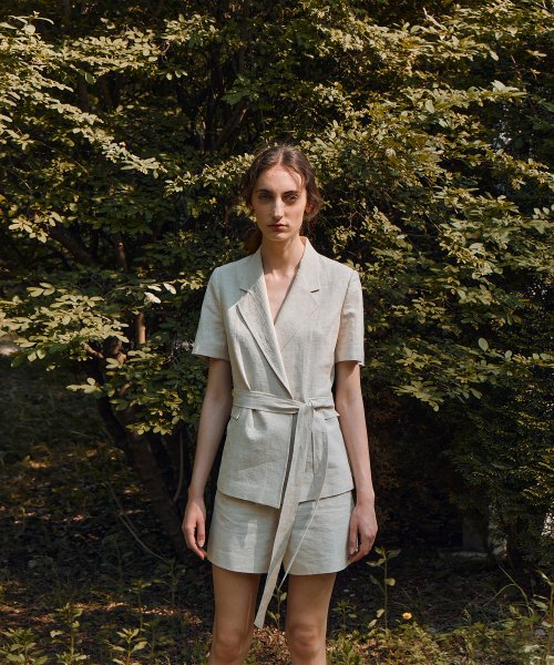LINEN BLEND WRAP JACKET