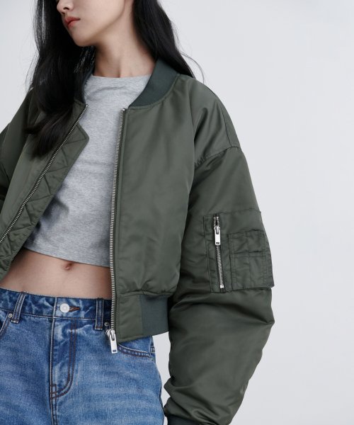 WOMENS CROP MA-1 BOMBER JACKET [KHAKI]