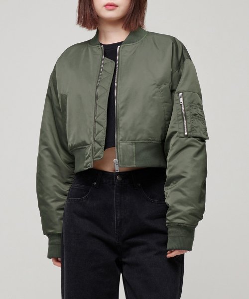 WOMENS CROP MA-1 BOMBER JACKET [KHAKI]