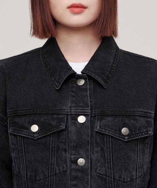 WOMENS OVERSIZE DENIM TRUCKER JACKET [WASHED BLACK]
