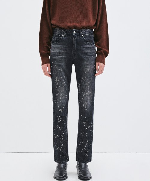 MUSINSA | LMOOD Bleach Dalmatian Denim Pants Washed Black