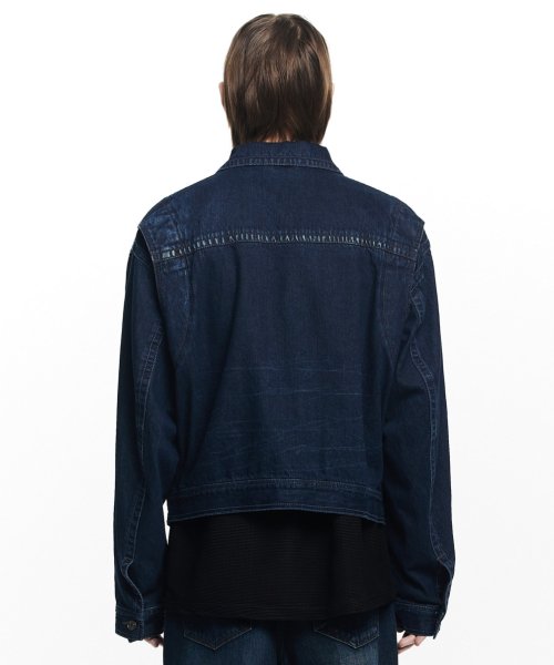 MUSINSA | MAISON MINED ONE SIDE ZIPPER DENIM JACKET D/INDIGO