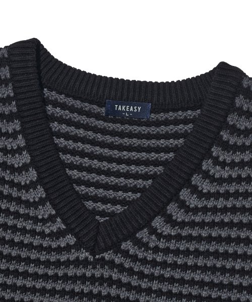 MUSINSA | TAKEASY Tweed Stripe Knit Sweater Vest (Black)