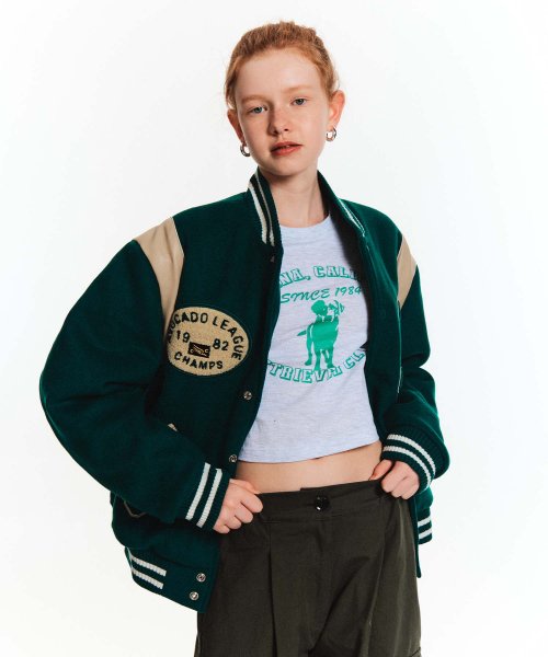 BIG R LOGO PATCH STADIUM JACKET [GREEN]