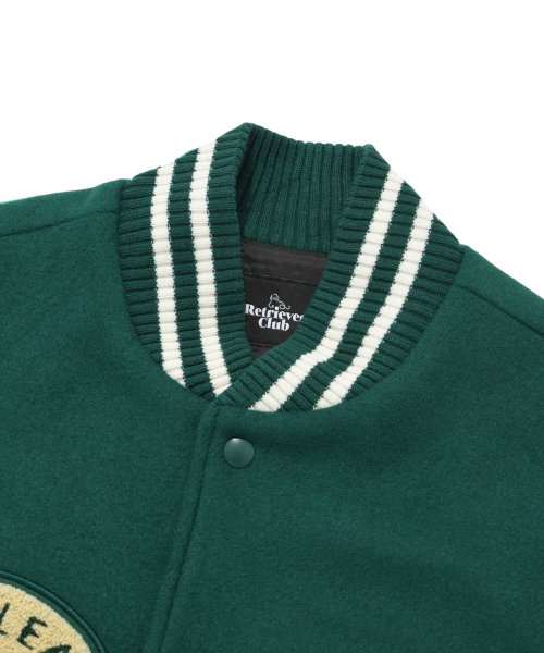 MUSINSA | RETRIEVER CLUB BIG R LOGO PATCH STADIUM JACKET [GREEN]