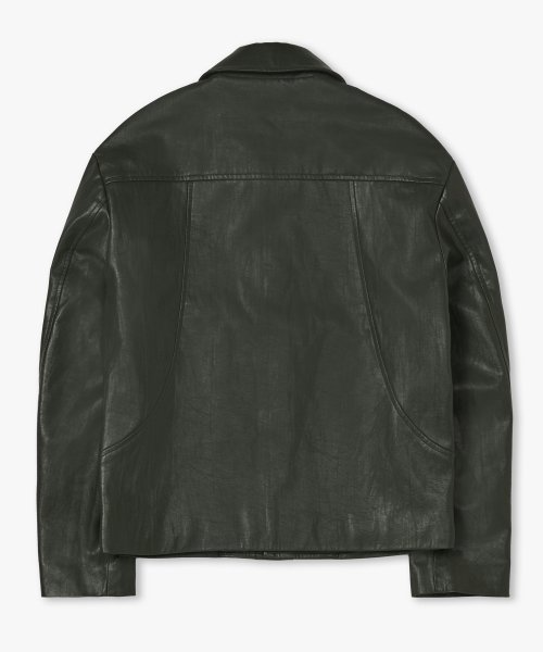 MUSINSA | LEMARD Vegan Leather Cut Jacket - Deep Green