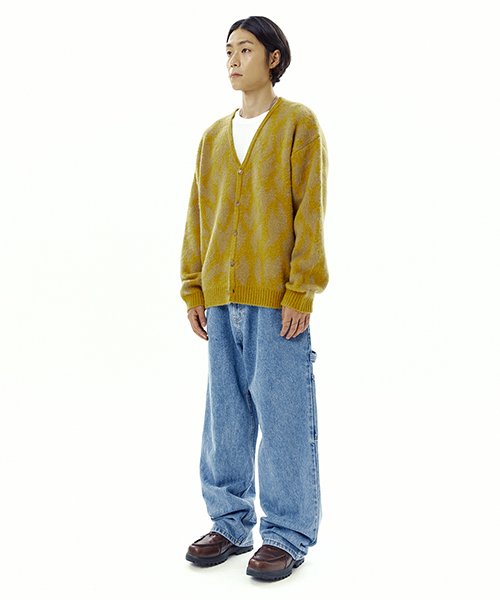 MUSINSA | WKNDRS BURNING FUR CARDIGAN (MUSTARD)